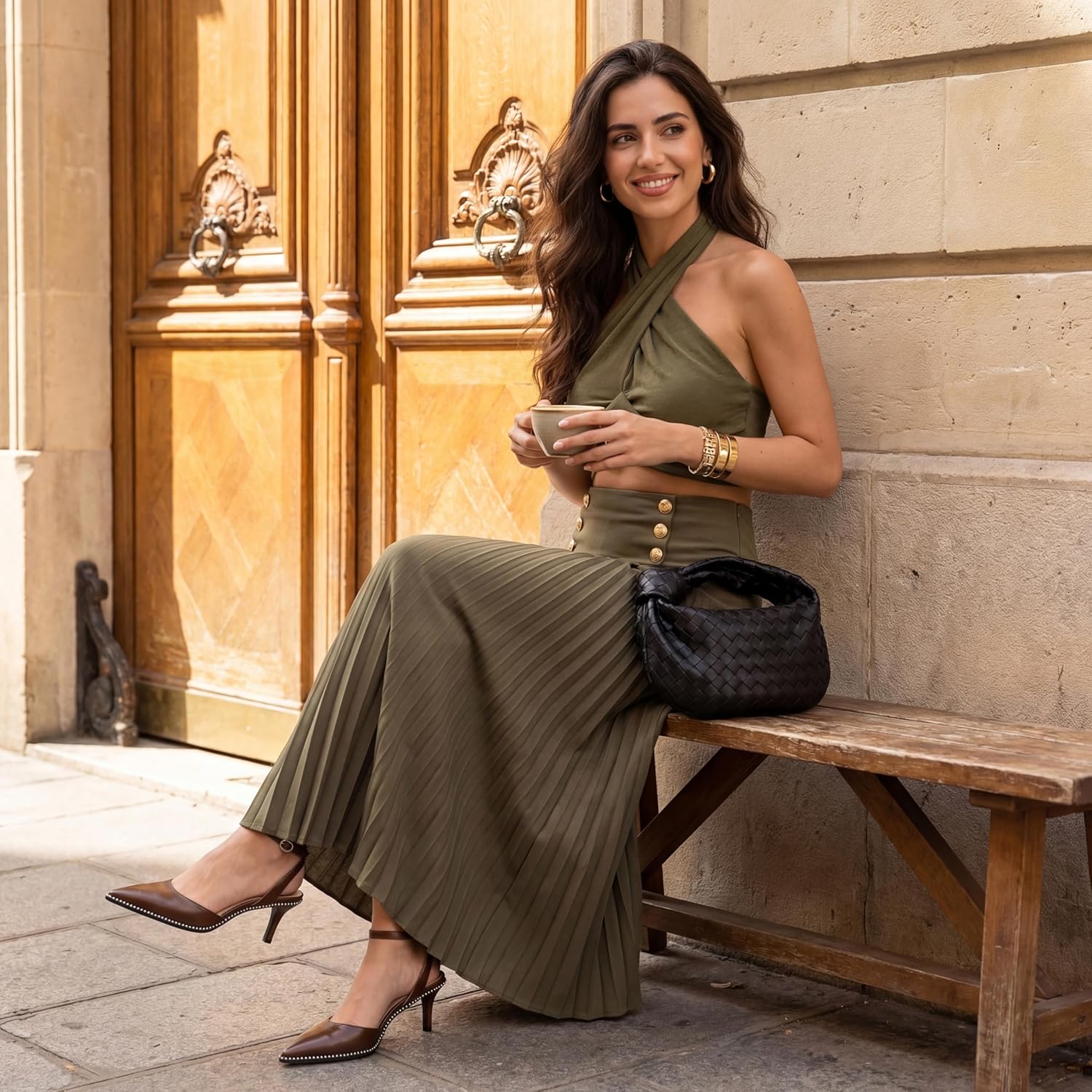 SAMMITOP Kitten Heels for Women Low Heel Closed Toe Ankle Strap Pumps Wedding Party Beaded Dress Shoes 2.4 Inch