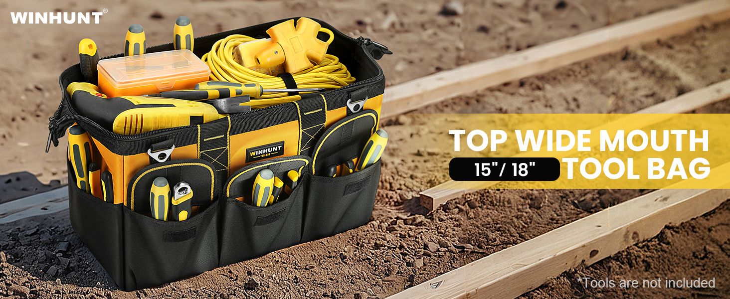 WINHUNT Tool Bag, 18-inch Wide Mouth Tool Organisers, 600 Denier