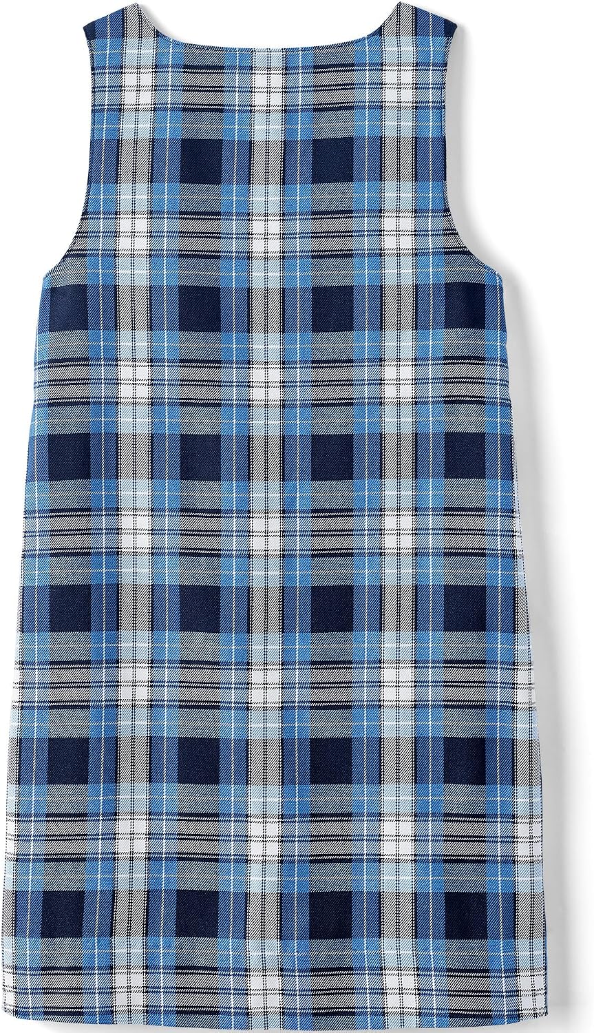 Lands' End Girls Plaid Button Shoulder Patch Pocket Jumper