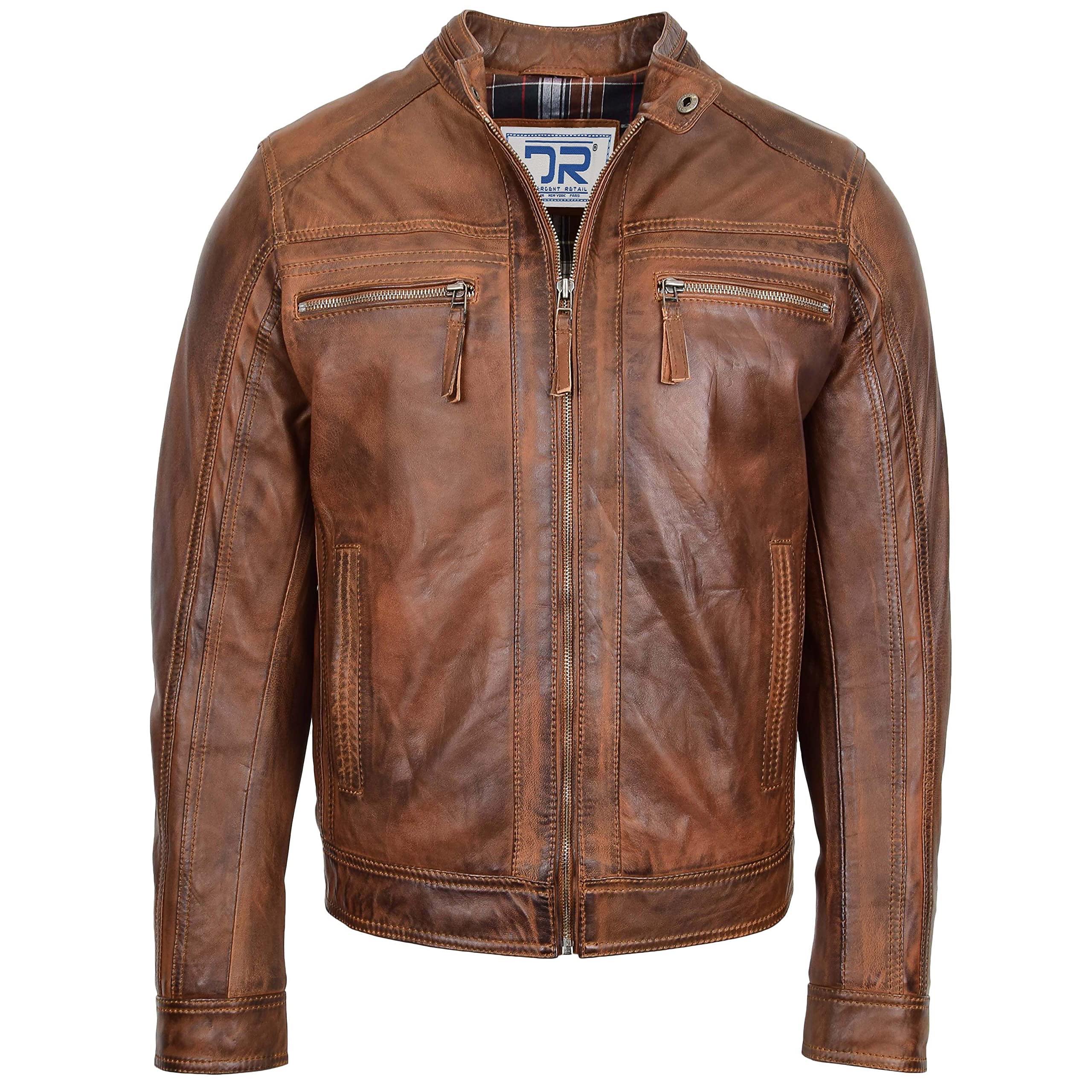 Divergent Retail Men's Antique Brown Dr530 Biker Cafe Racer Leather Jacket (As8, Alpha, X_l, Regular, Regular)