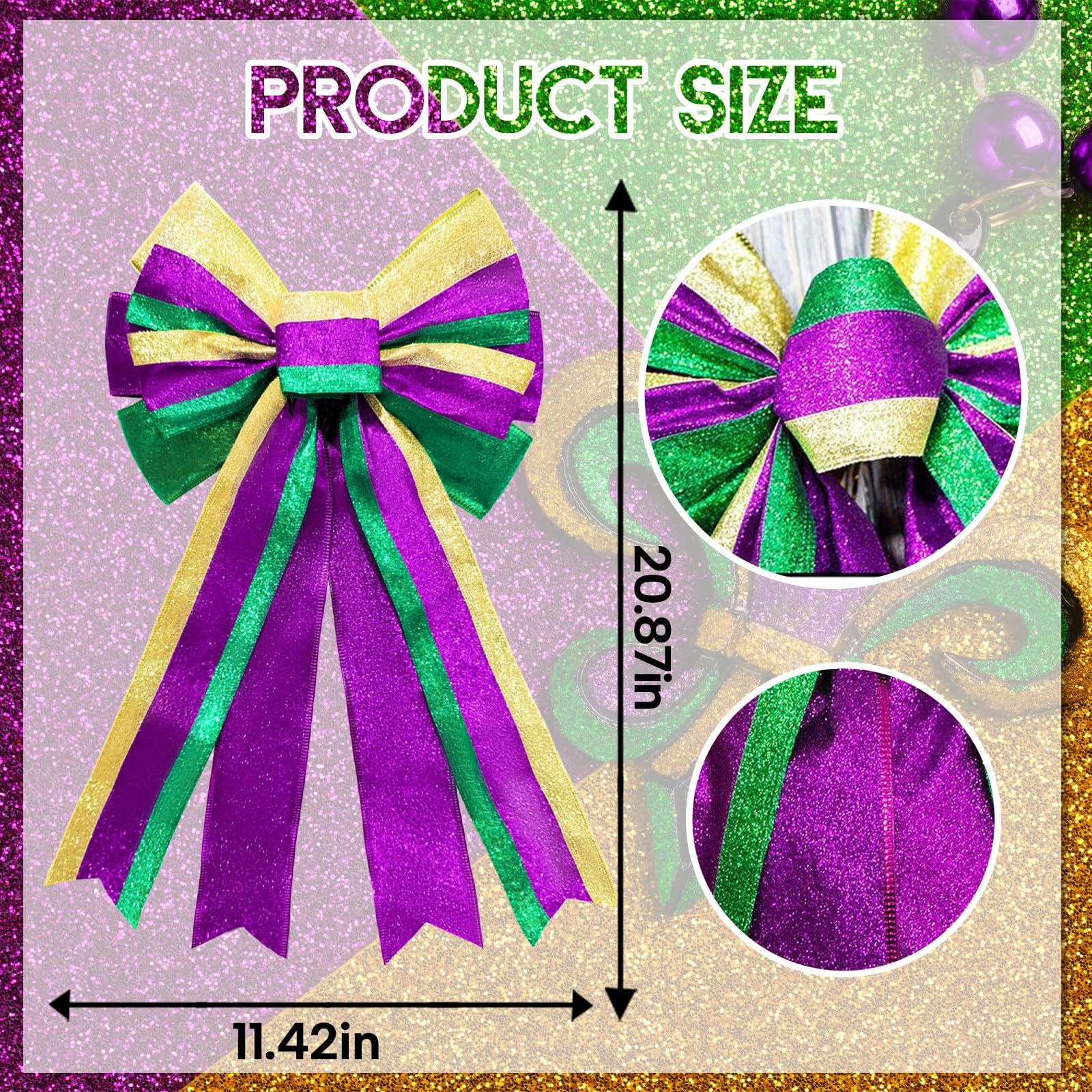 Mardi Gras Wreath Bows Mardi Gras Decor Bow Purple Green Glitter Srips Burlap Bows for Wreaths, Mardi Gras Ribbon Tree Topper Bows for Mardi Gras Home Indoor Outdoor Decoration Wreath Ornament Supply