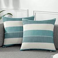 Vista 81 de AmHoo - Juego de 2 fundas de almohada decorativas para casa de campo, a rayas y a cuadros, juego de fundas de almohada de algodón y lino para sofá