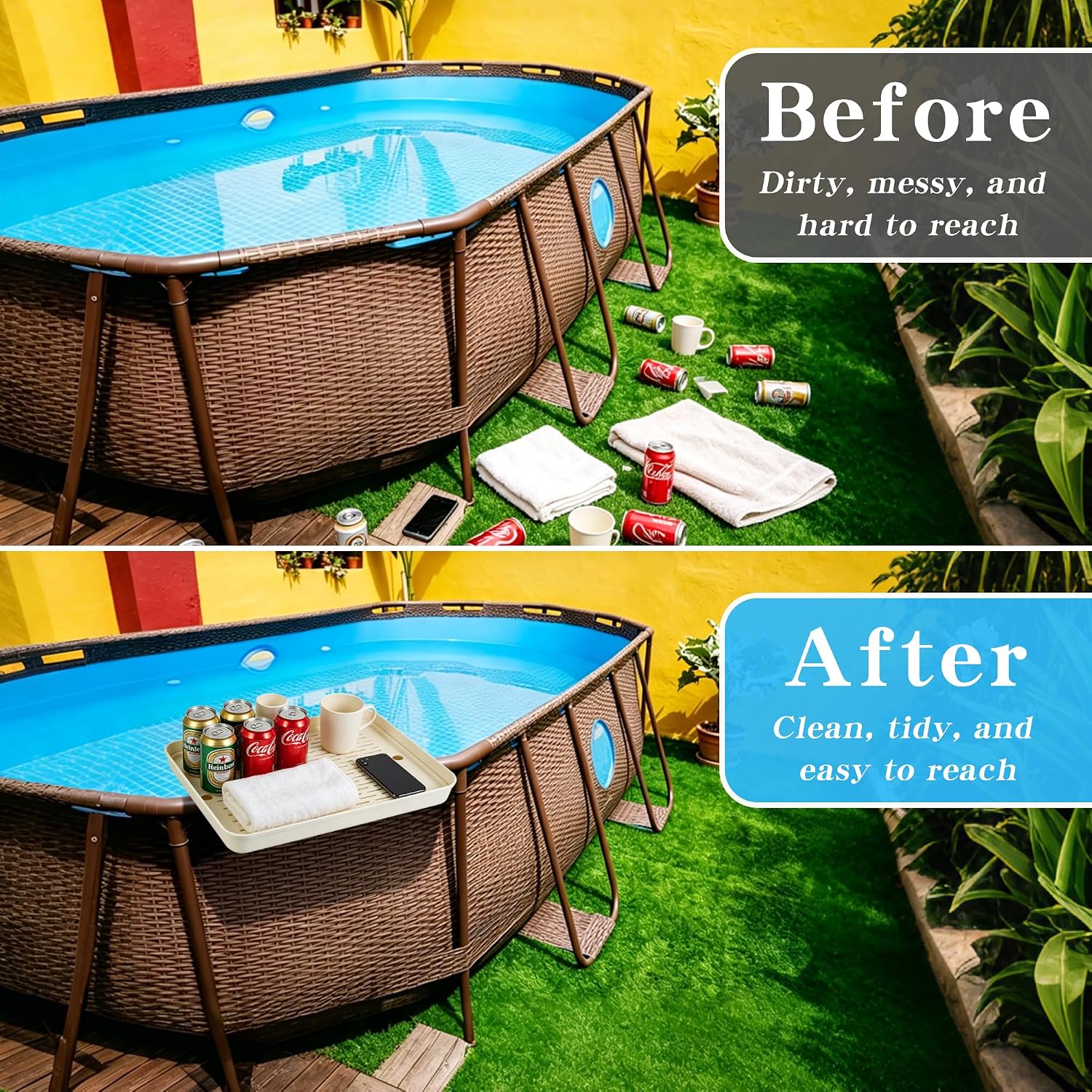 Poolside Table Above Ground Pool Side Bar, Foldable Side Bar with Drainer