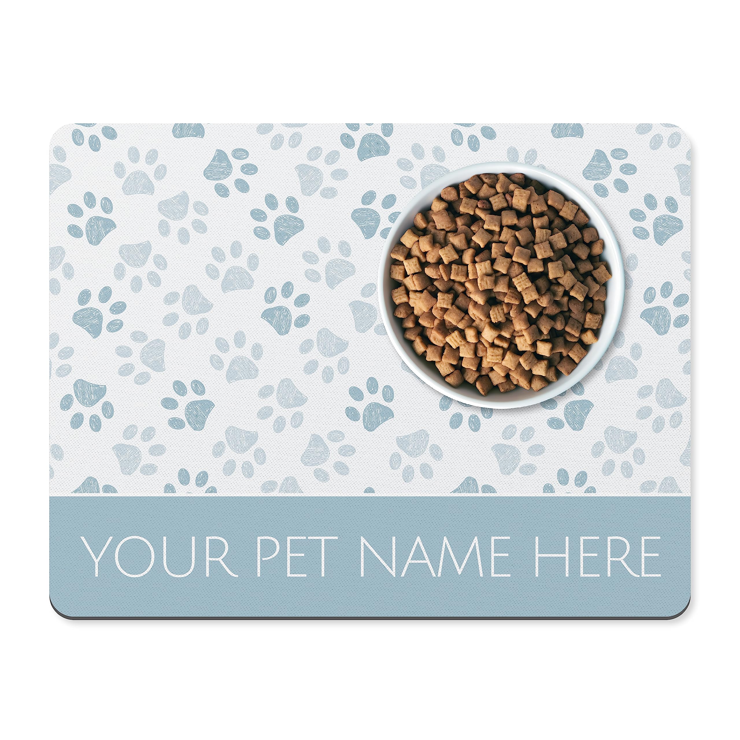 Personalised Dog Bowl Mat - Stylish Customised Pet Food Mat for Cats And Dogs (Light Blue)