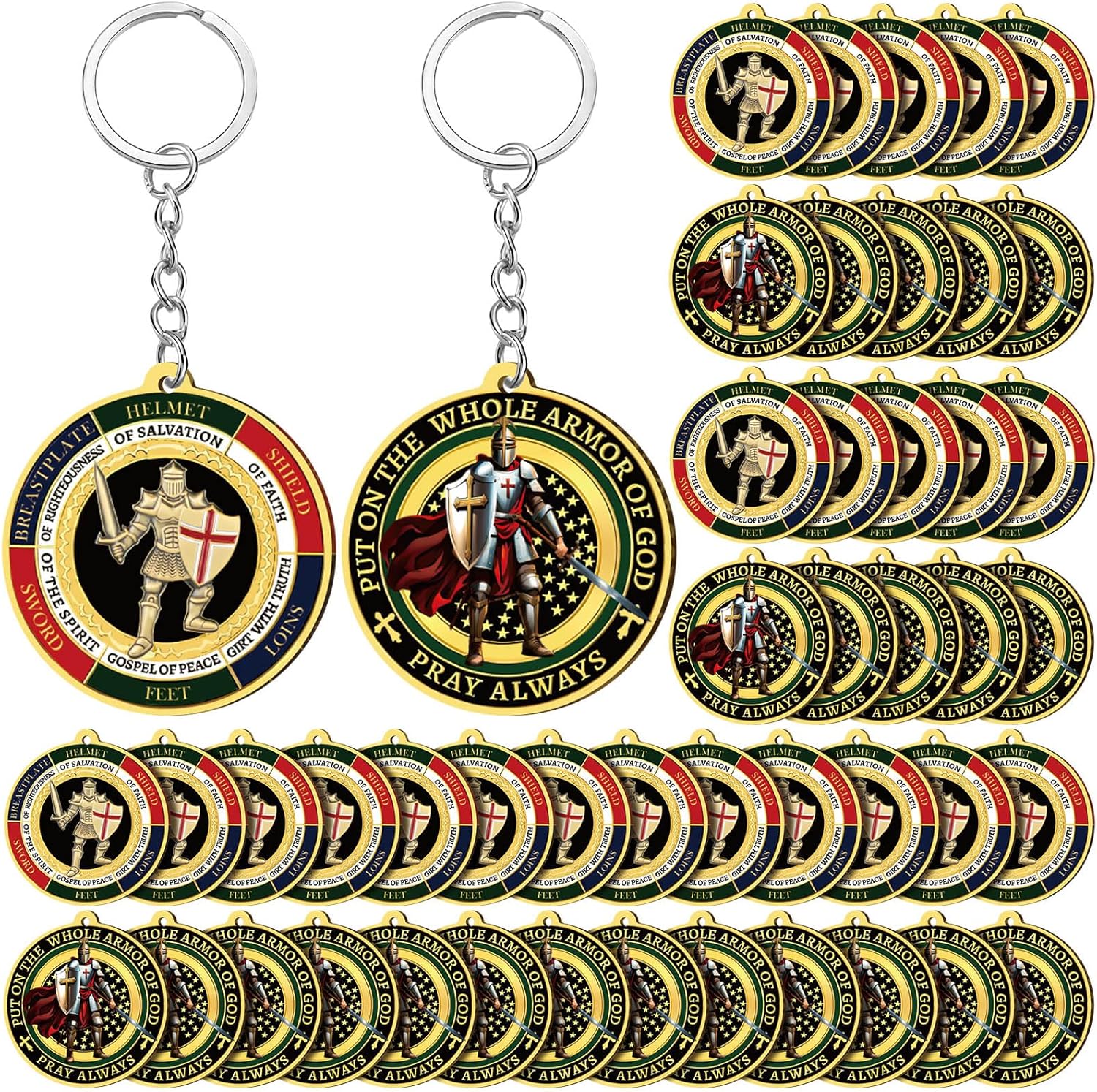 Sureio Christian Put on The Whole Armor of God Religious Gifts for Men Bulk Keychain Military Knight Favor Gift