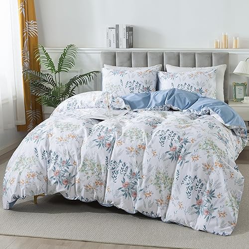 Miniatura 12 de HoneiLife - Juego de funda de edredón floral 100% algodón, 3 piezas, botánica, ropa de cama con cierre de cremallera y lazos en las esquinas