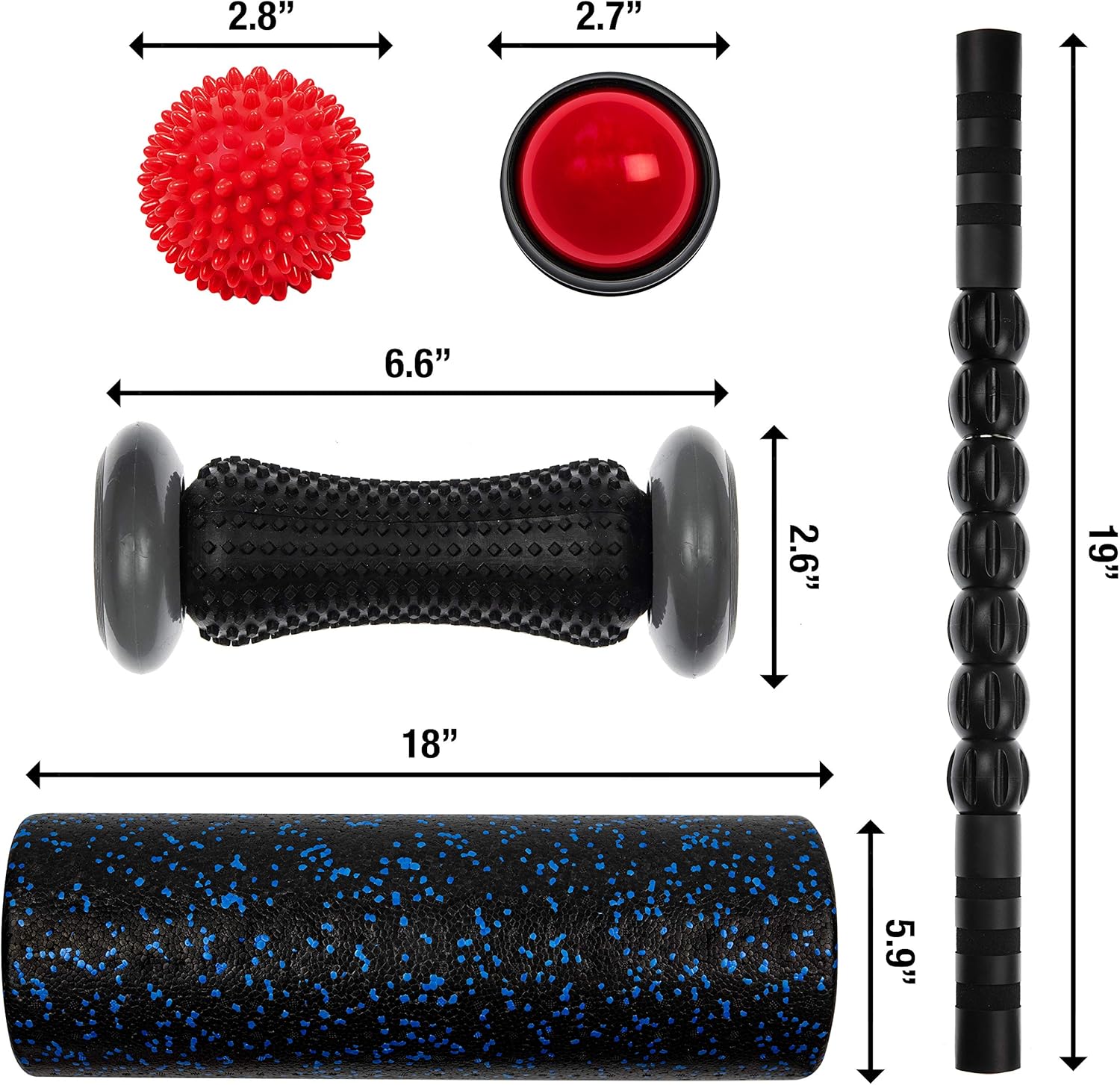Foam Roller Set 18" Foam Back Roller, 18" Massage Stick, Foot Roller, Spiky Massage Ball, Massage Roller Ball, for Pain Tightness Plantar Fasciitis Relief Deep Tissue Massage Home Gym Muscle Roller : Sports & Outdoors