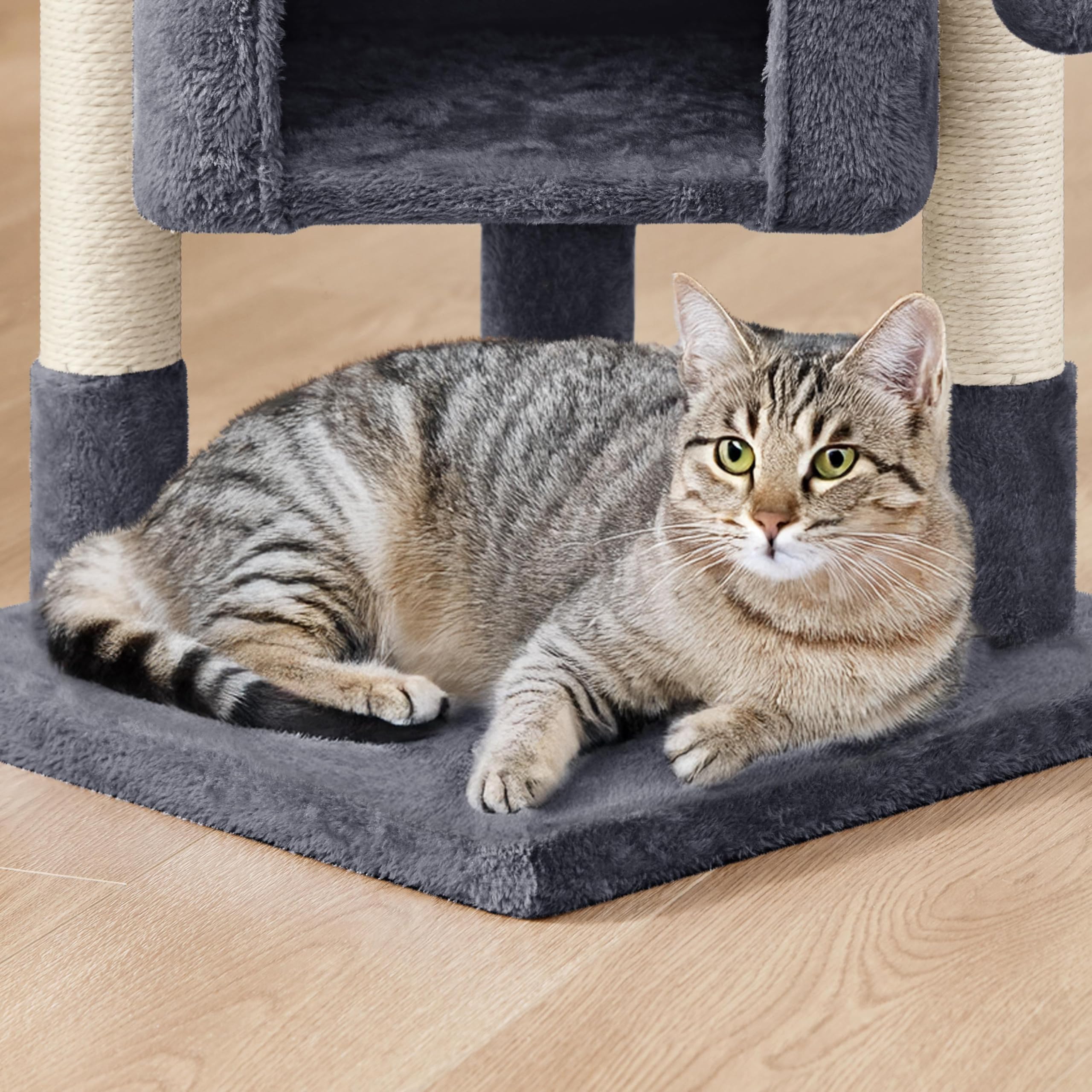 Yaheetech Kratzbaum 60 cm Kleiner Katzenkratzbaum, mit Katzenhöhle Plüsch Sisal, Katzenbaum Katzenmöbel Spielbaum für kleine Katzen, Dunkelgrau