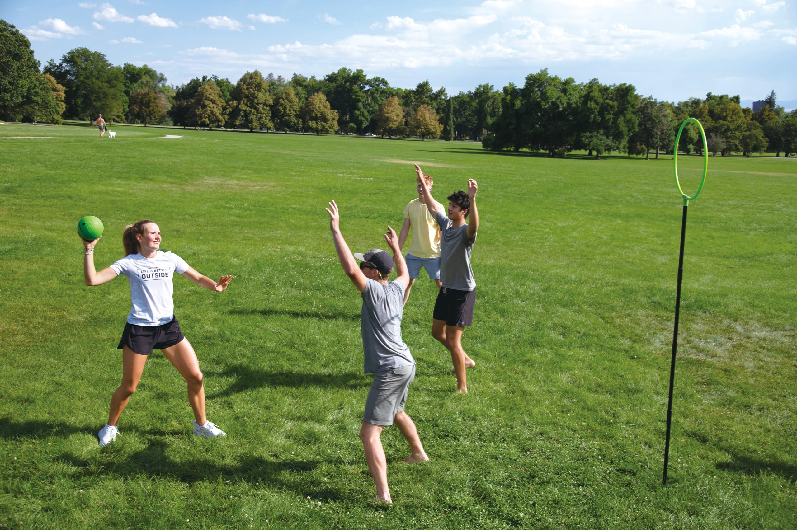 DO U Play Games Bamzball Game, for Backyard, Beach & Tailgating, Active Game for 4-12 Players, Kids, Teens and Adults, Basketball Meets Wizard Theme Game, 2 Balls, Pole, Ring, 4 Cones & Travel Bag