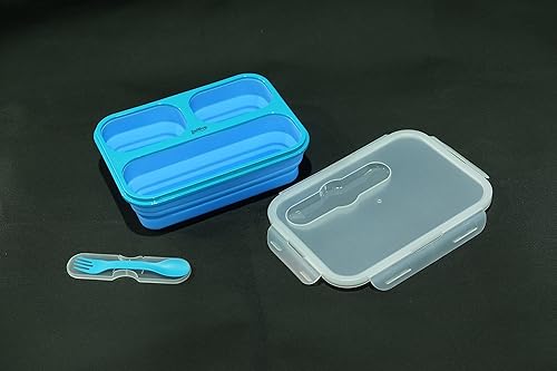 Miniatura 5 de Sailing Elegant - Lonchera plegable de silicona con 3 compartimentos, contenedores apilables para almacenamiento de alimentos, seguro para