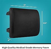 Vista 5 de Cojín de respaldo lumbar de espuma viscoelástica Soporte de espalda para silla de oficina de coche Almohada de apoyo lumbar, negro, 1 unidad