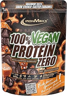 IronMaxx 100% Vegan Protein Zero - Dark Cookie Salted Caramel 500g | Veganes Eiweißpulver ohne Zucker | Low Carb Protein Shake, High Protein, laktosefrei, geeignet für Muskelaufbau & Diät