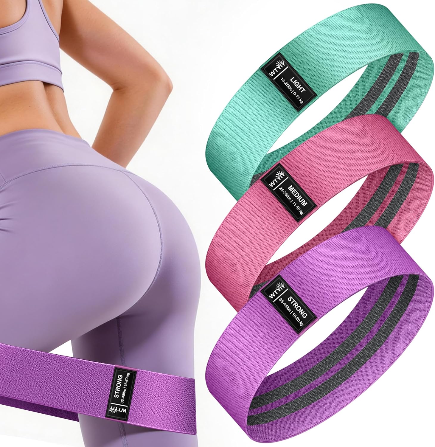 Fabric Resistance Bands for Working Out, 3-Level Non-Slip Exercise Bands for Men and Women, Booty Bands Equipment for Home Workout, Pilates, Yoga, Fitness.