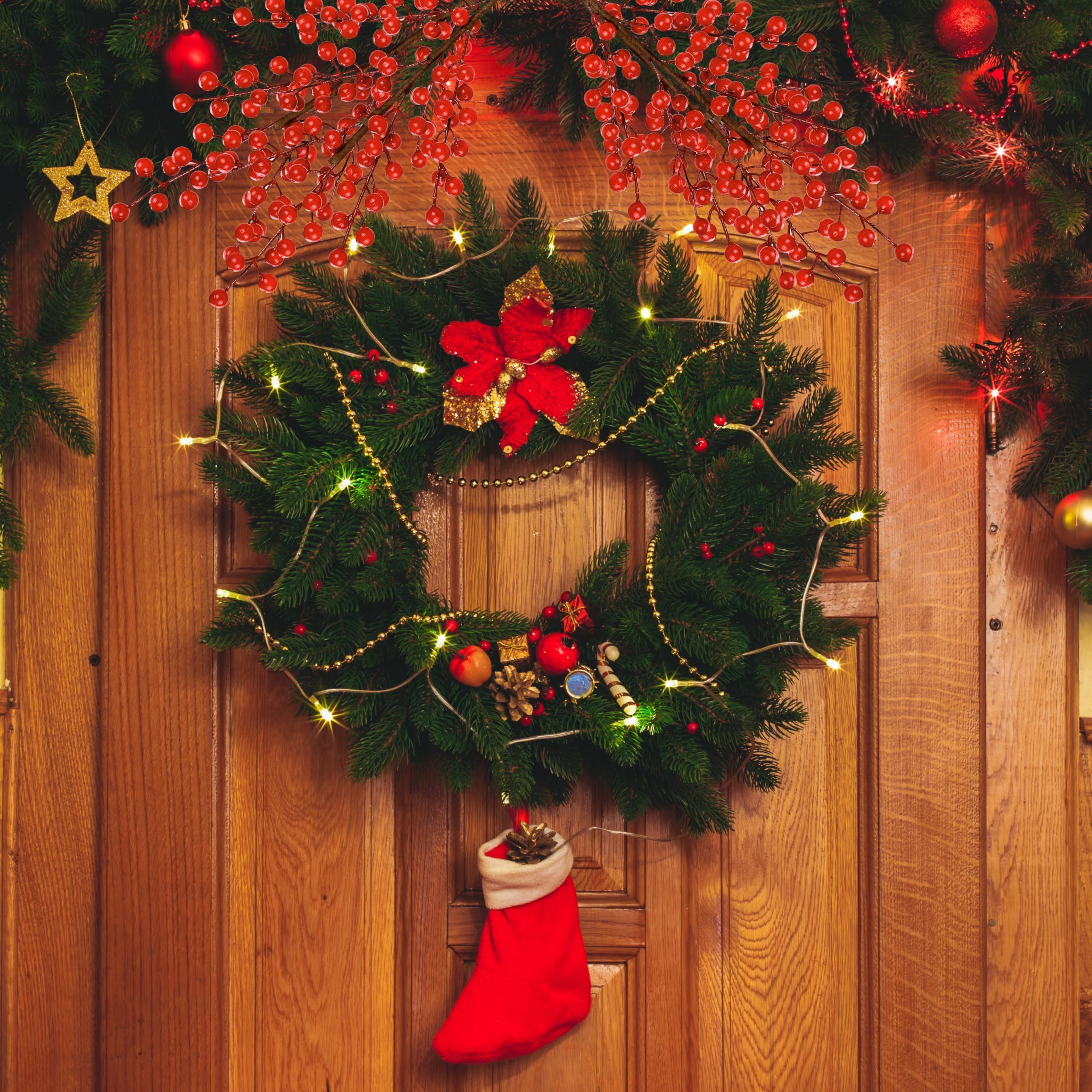 Palonu Künstliche rote Beerenstiele für Weihnachten, rote Beeren, Stechpalmenbeerenzweige für Blumenarrangements, Weihnachtsbaum, Urlaub, Zuhause, Basteln, Dekoration, 63,5 cm