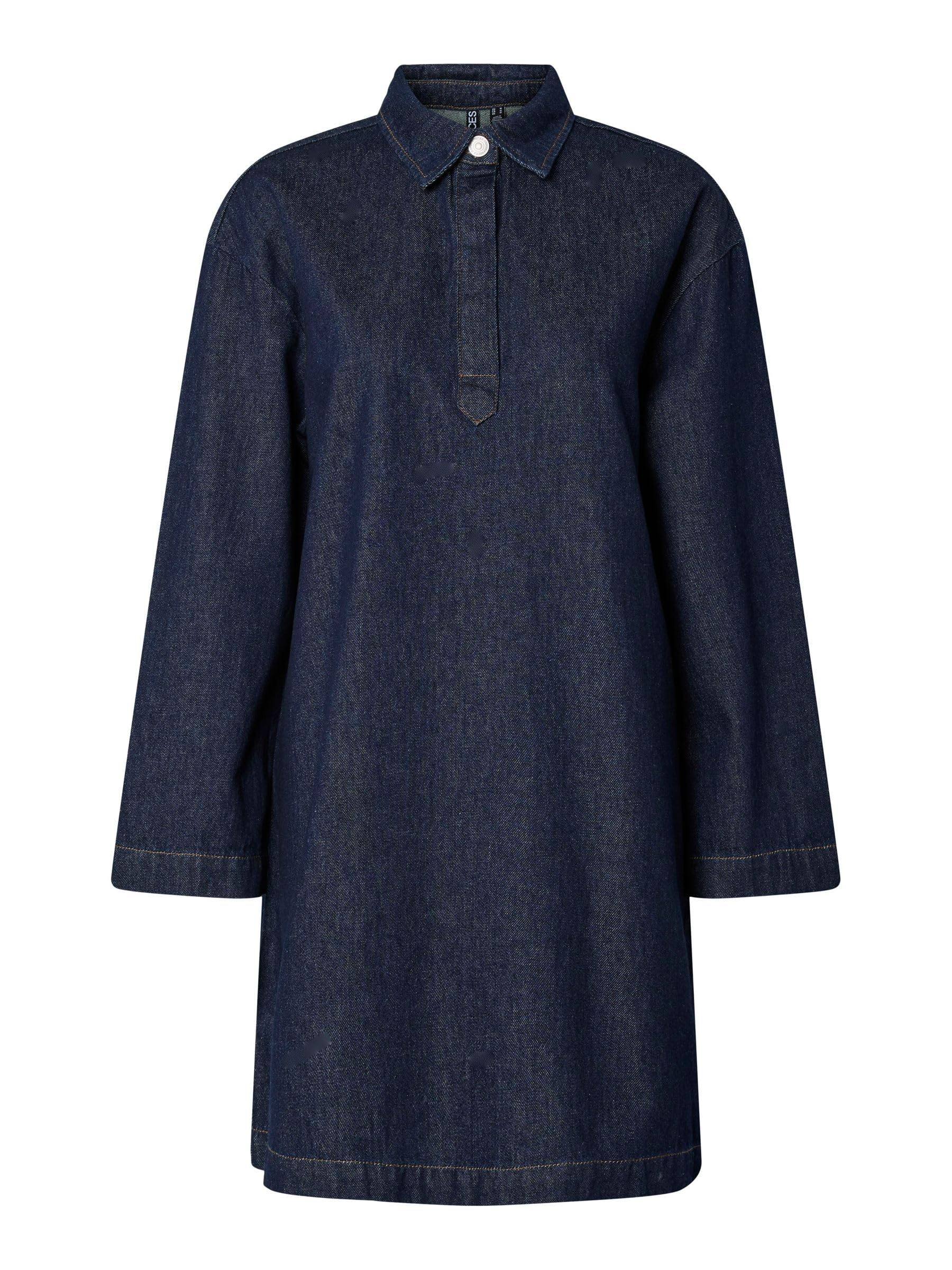 PIECES Pckenya Ls A-Shape Denim Dress Noos Bc, Dark Denim Blue, M