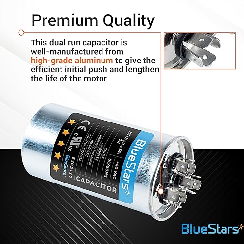 Miniatura 5 de BlueStars 2 paquetes de 35+5 MFD uf 370 VCA o 440 voltios de doble funcionamiento redondo condensador pieza de repuesto  Ajuste exacto para