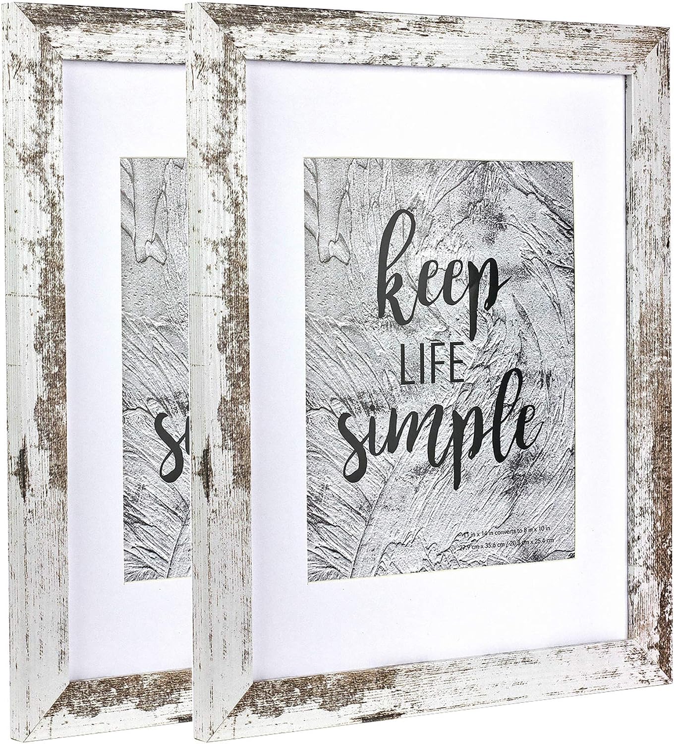 kennethan 11x14 Picture Frame Rotten White 2 Pack - Made to Display Pictures 8x10 with Mat or 11x14 Without Mat - Wide Molding - Wall Mounting Material Included