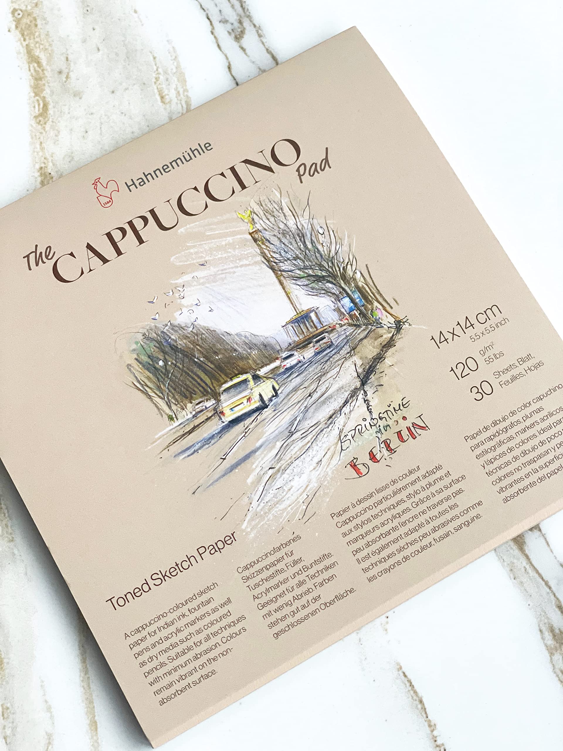 Hahnemühle The Cappuccino Pad, 120 g/m², 30 arkuszy/60 stron, papier do szkicowania, barwiony papier do rysowania (14 x 14 cm)