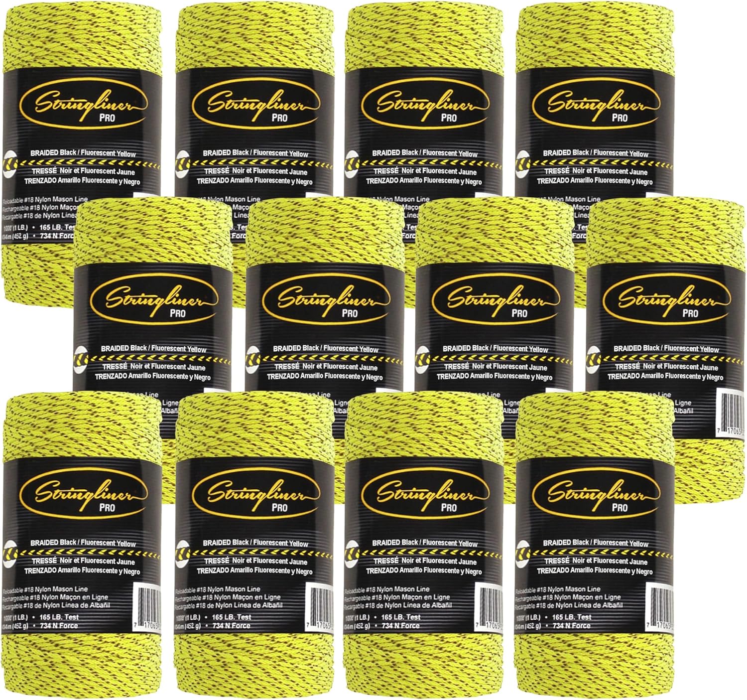 35795 Bonded Mason’s Line Replacement Rolls – 1 Lb. #27 Construction Replacement Roll Braided Black/FL Yellow 640'. (12 Pack)