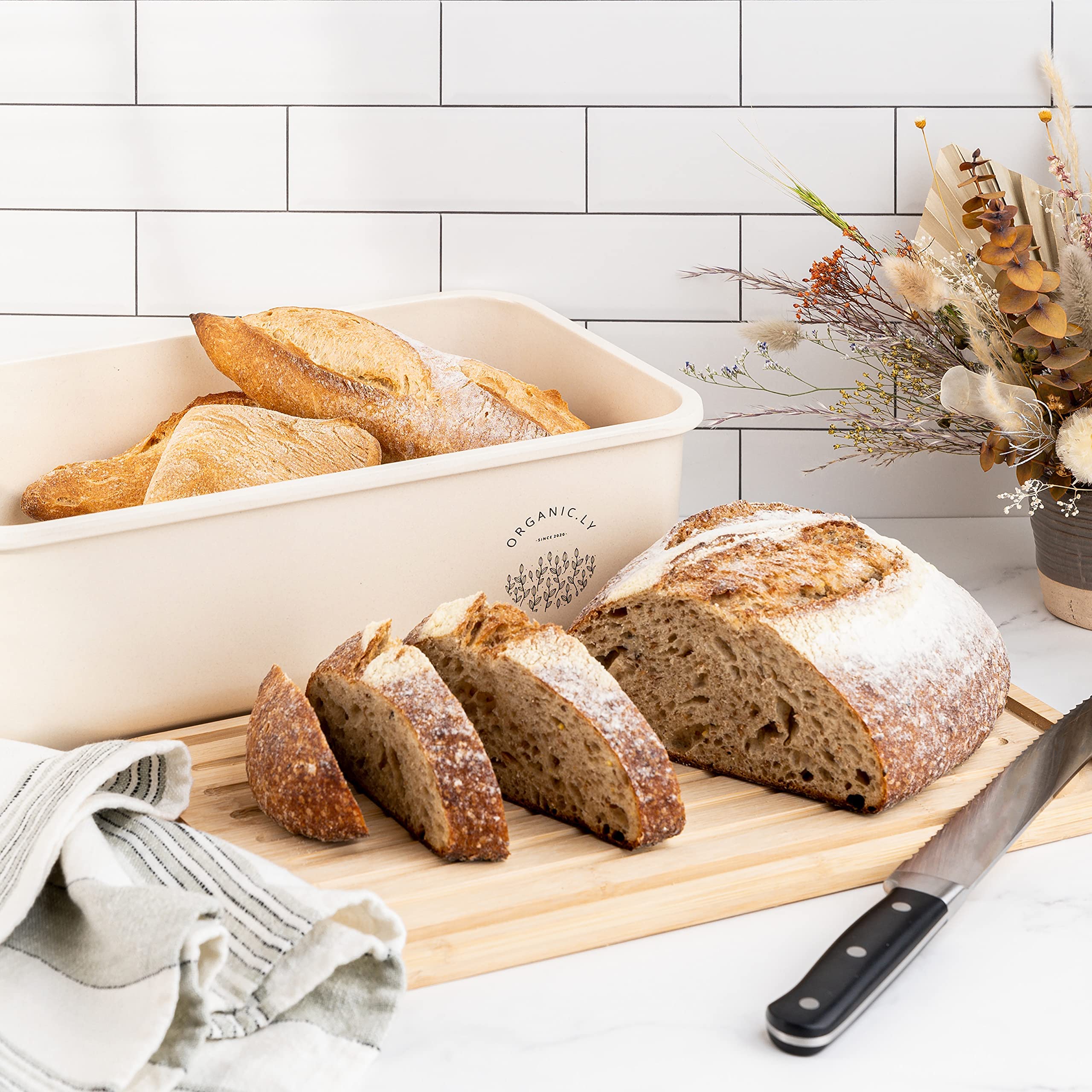 White Bread Box Kitchen Countertop Large Bread Storage Container Bread