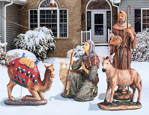 Shepherds, Donkey and Kneeling Camel for Outdoor Christmas Nativity Scene 48" - Colorful High Res Lifelike Printing on Sturdy 22 Gauge Flat Coated Metal, Windguard Bracing, Easy to Set Up
