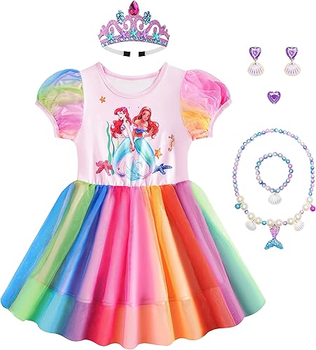 Little Girls Mermaid Dress Mermaid Costume Princess Dress up Clothes Dress Short Sleeve for 3-8 Years