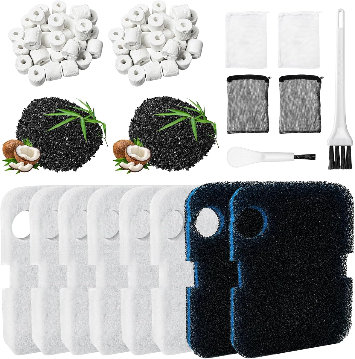 Juego de medios filtrantes para acuario para Penn-Plax Cascade 700 y 1000 CCF2UL/CCF3UL | Filtros de bote para acuario, incluye almohadillas de hilo blanco, filtros de bioesponja, anillos de cerámica, carbones, bolsas de malla y cepillos de limpieza