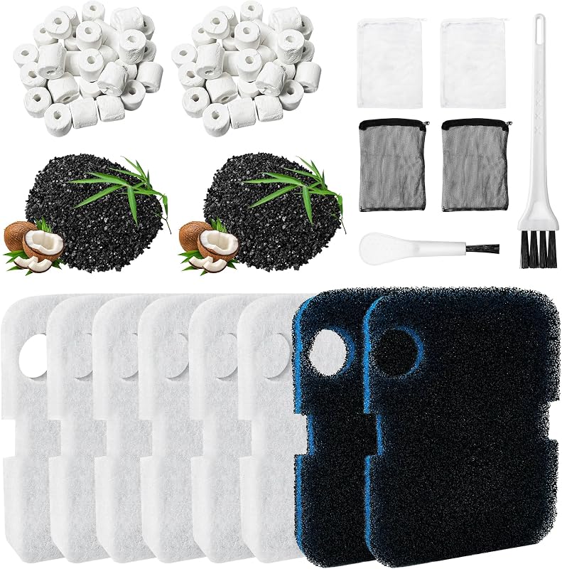 Juego de medios filtrantes para acuario para Penn-Plax Cascade 700 y 1000 CCF2UL/CCF3UL | Filtros de bote para acuario, incluye almohadillas de hilo blanco, filtros de bioesponja, anillos de cerámica, carbones, bolsas de malla y cepillos de limpieza