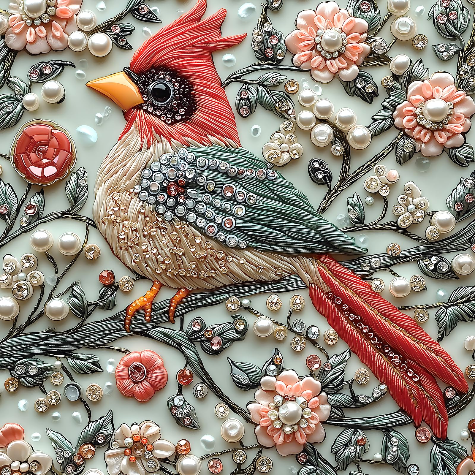 Crystal Bird 500 Piece Puzzles for Adults Cute Cardinal Floral Art Jigsaw Puzzles Bird Diamond Puzzle with Letters on Back Hard Impossible Difficult Unique Challenging Family Puzzle(20"x20")