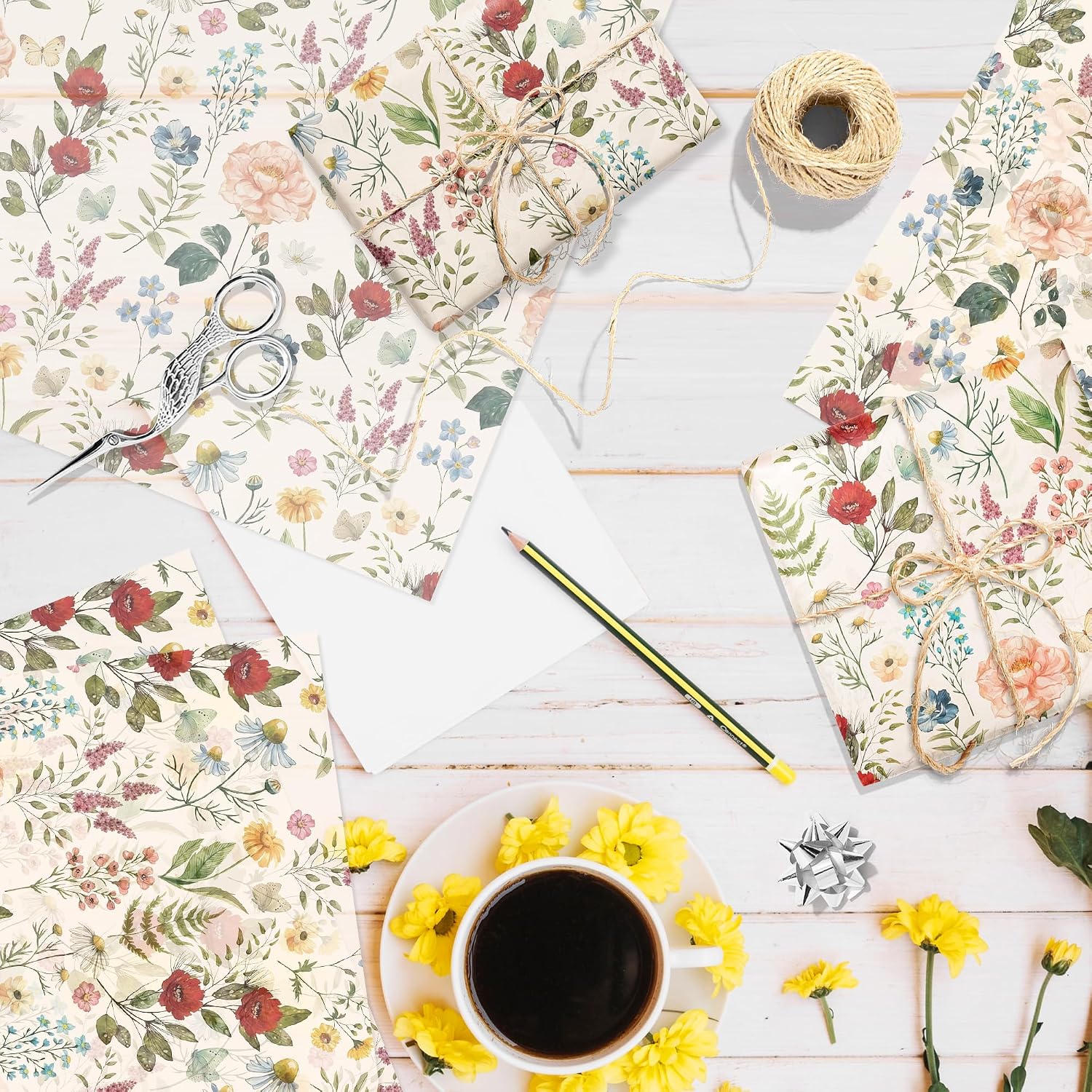 50 Sheets Wildflower Bird Tissue Paper - 28x20 Inch Wildflower Gift Wrapping Paper for DIY Crafts, Birthday, Baby Shower, Wedding, Bridal Shower & Tea Party Decorations, Bouquet Wrapping, Party Favors