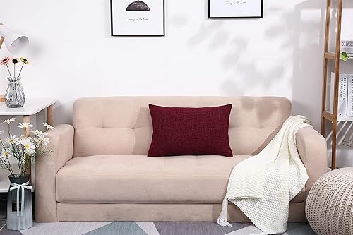 Miniatura 5 de TangDepot - Funda de cojín de lino con forro pesado, Tela, Burgundy