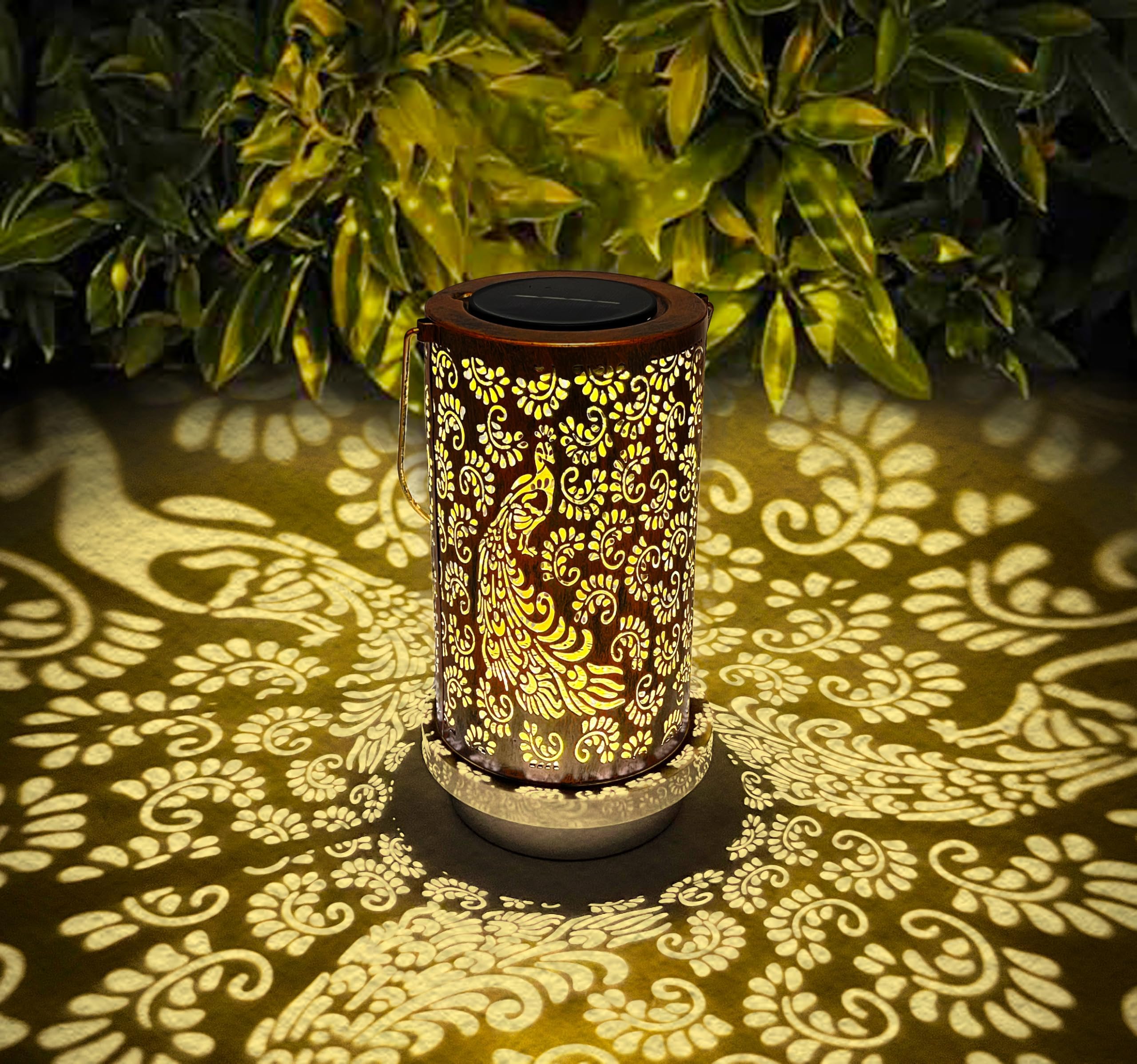 Solar Peafowl Lanterns Outdoor Garden Decor, Hanging Metal Decorative Lanterns with LED Lights, Waterproof Peafowl Solar Lights for Patio Yard Pathway Lawn, Birthday Gifts for Women Mom Grandma