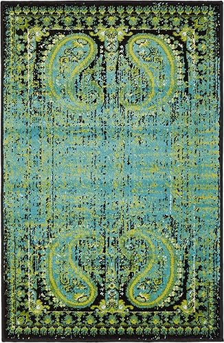 Miniatura 9 de Unique Loom Imperial Collection - Alfombra abstracta con diseño de cachemira, envejecida, borde, vintage, moderna, de 2 x 3 pies, aguamarinaverde