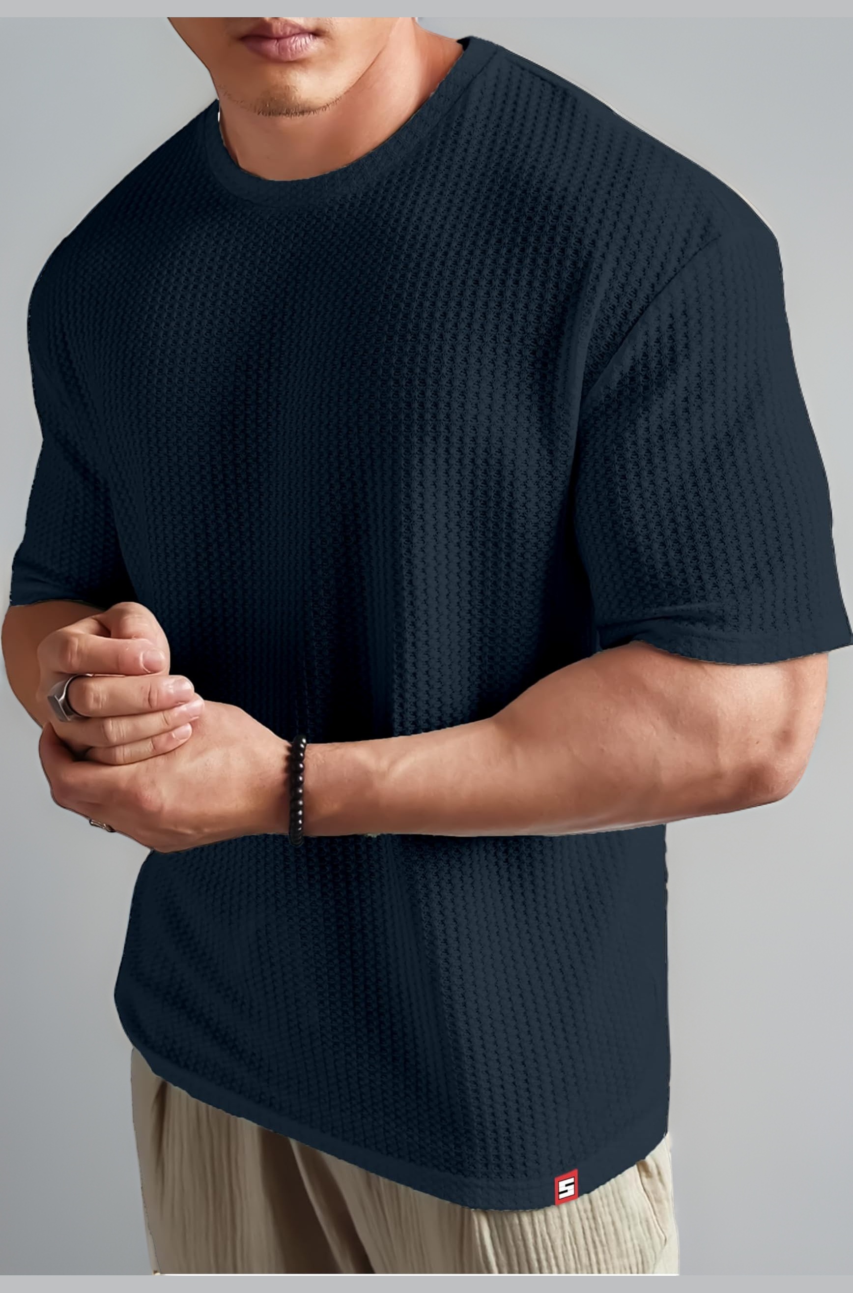 SHODOX® Men Oversized T Shirt Solid Dotted Design | Round Neck Loose Fit Drop Shoulder Casual Cotton T-Shirt for Men