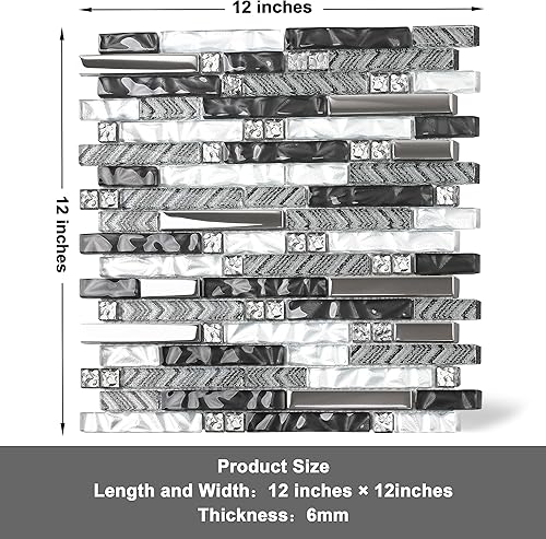 Miniatura 3 de Azulejo lineal de vidrio blanco y negro para salpicaduras de cocina Bahtroom hojas de mosaico de pared juego de 5
