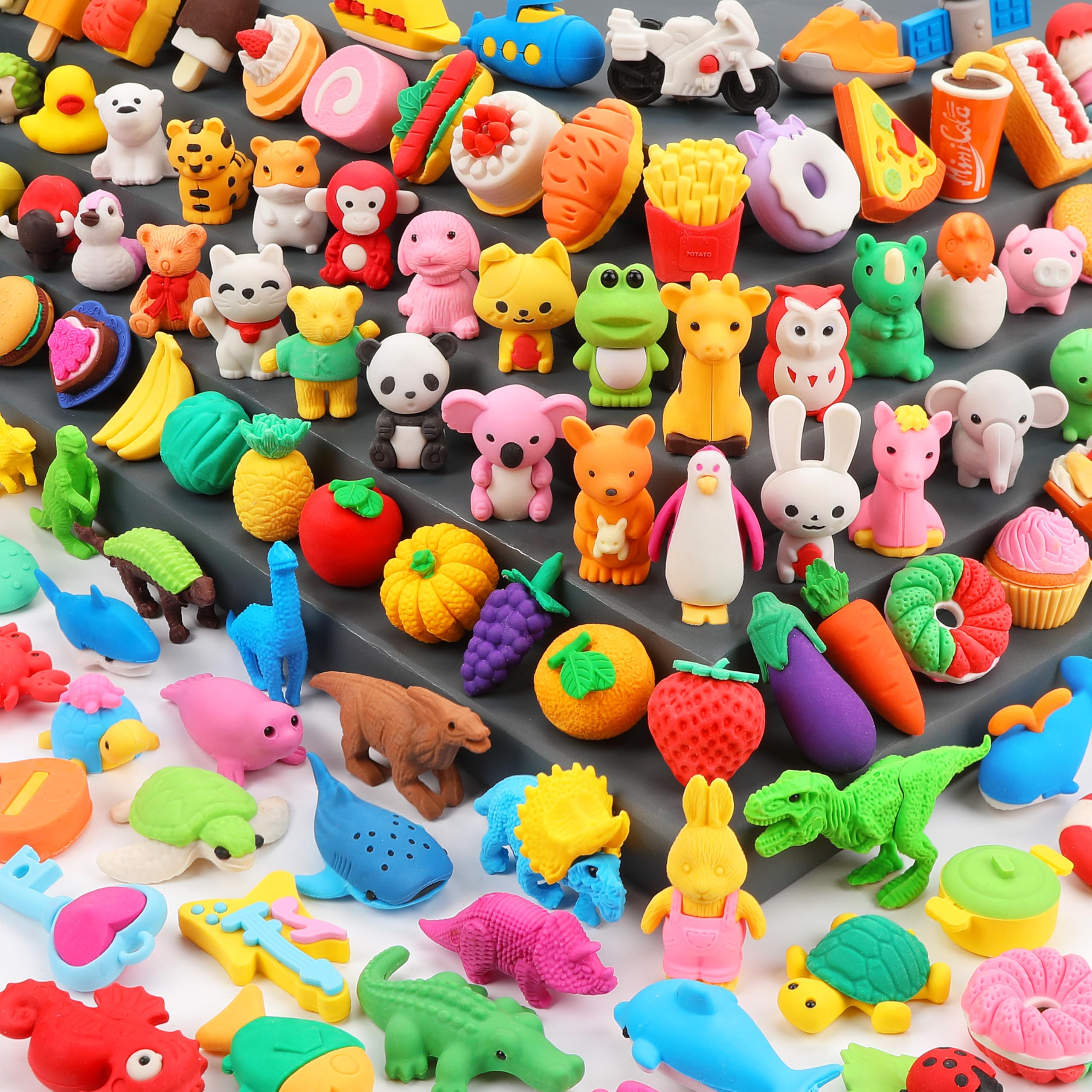 90 Pack Animal Erasers for Kids Bulk Desk Pets Classroom Prizes Treasure Box Toys for Classroom Supplies 3D