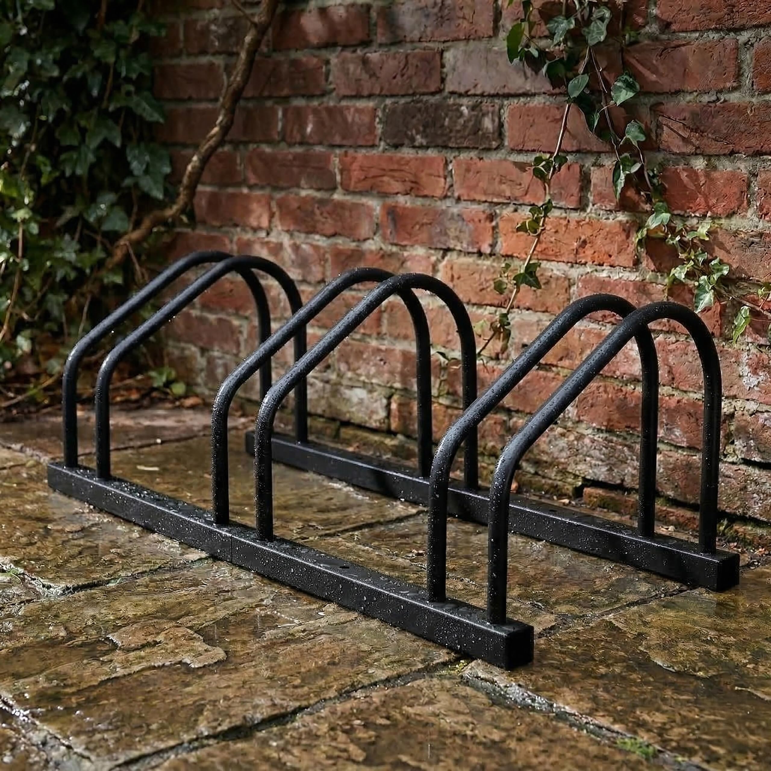 Relaxdays soporte bicicletas suelo/pared, 3 bicis, ruedas hasta 65 mm, garaje/patio, aparcamiento en fila, acero negro