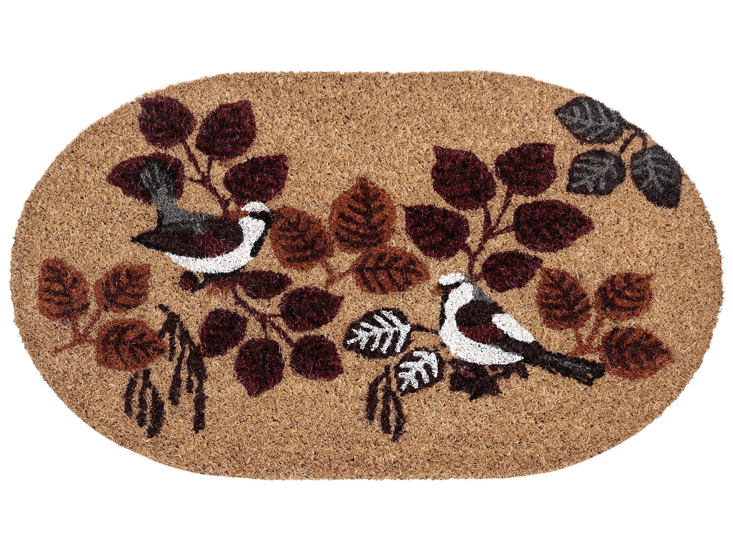 Beliani Paillasson Moderne en Fibre de Coco 45 x 75 cm Motif Oiseaux Antidérapant en PVC Intérieur Extérieur Naturel Toolik