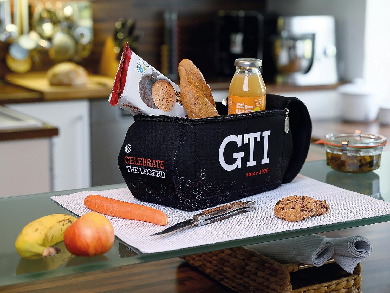 BRISA VW Collection - Volkswagen Neoprene Universal Makeup Cosmetics Toiletry Travel Pharmacy Bag in GTI Design (Hexagon/Black/Large)