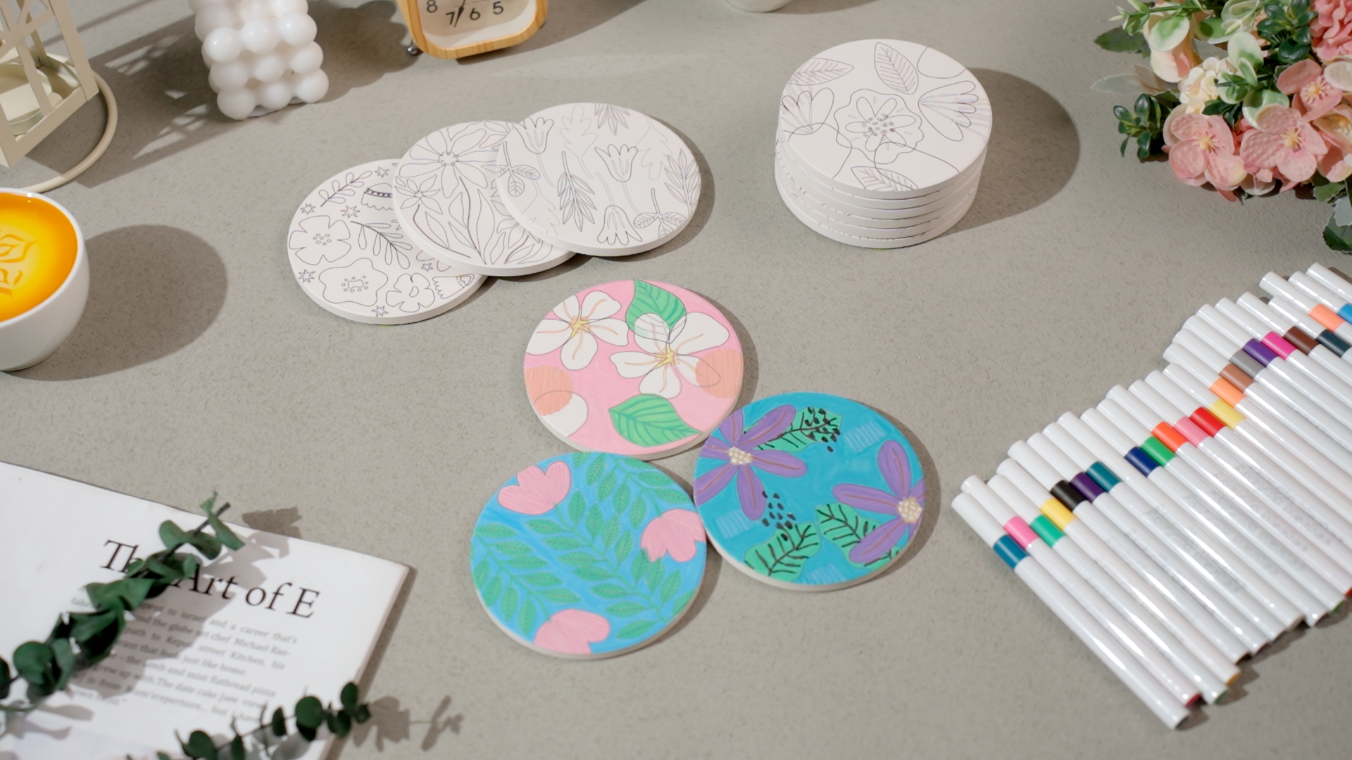 Amazon.com: Potchen 12 Pcs Coasters Color Your Own Coaster Ceramic