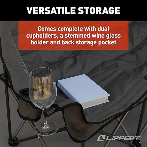 Miniatura 6 de Lippert - Sofá plegable Campfire - Gris oscuro, alto loft, sofá plegable, portavasos dobles, marco de acero recubierto eléctrico, tela de poliéster