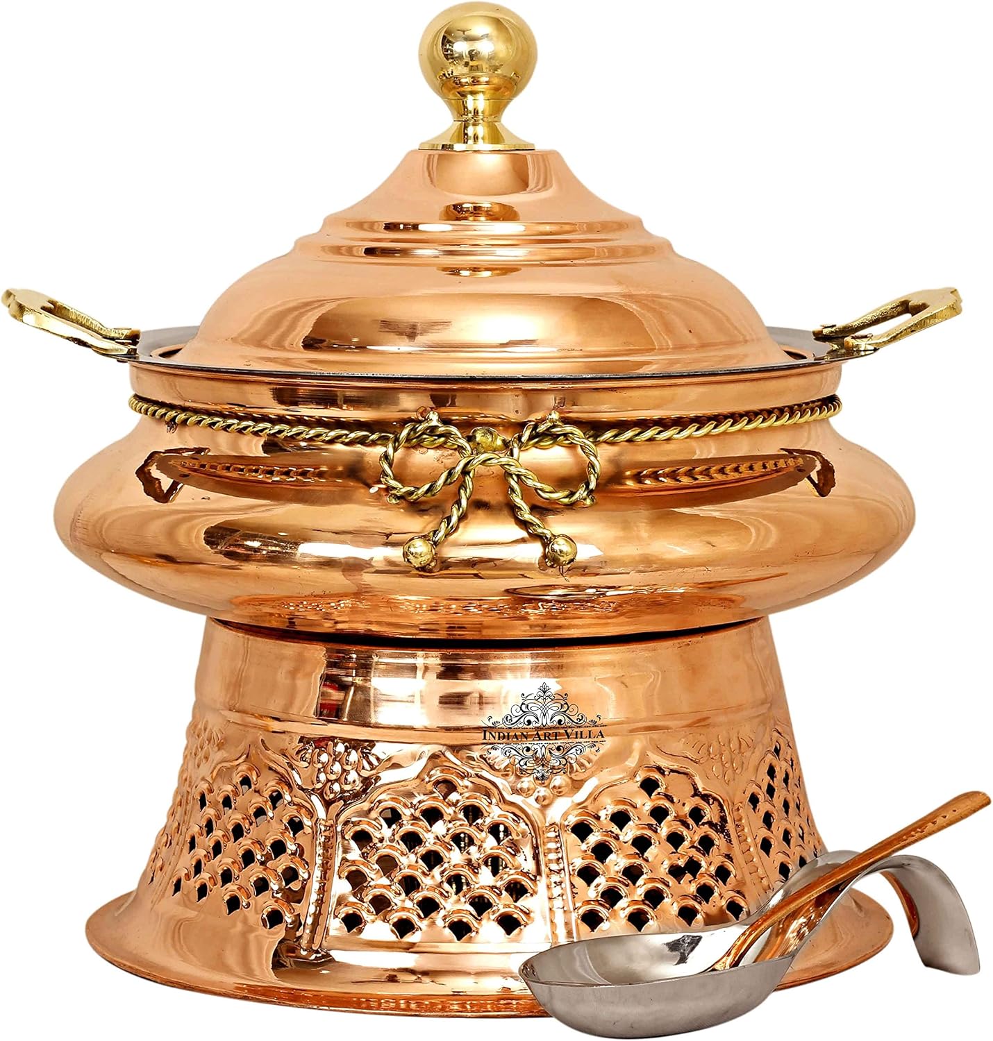 IndianArtVilla Steel Copper Chafing Dish with Designer Fuel Gel Stand, Buffet Warmer Serveware Party, 202 OZ