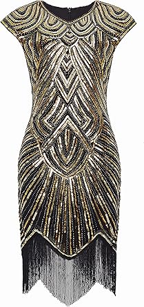 BABEYOND Women's Flapper Dresses 1920s Beaded Fringed Great Gatsby Dress