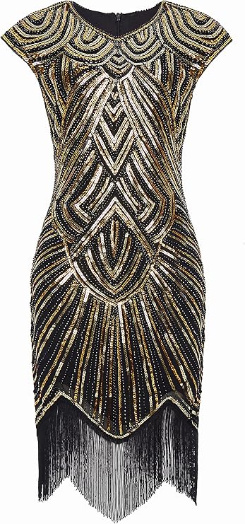 BABEYOND Women's Flapper Dresses 1920s Beaded Fringed Great Gatsby Dress