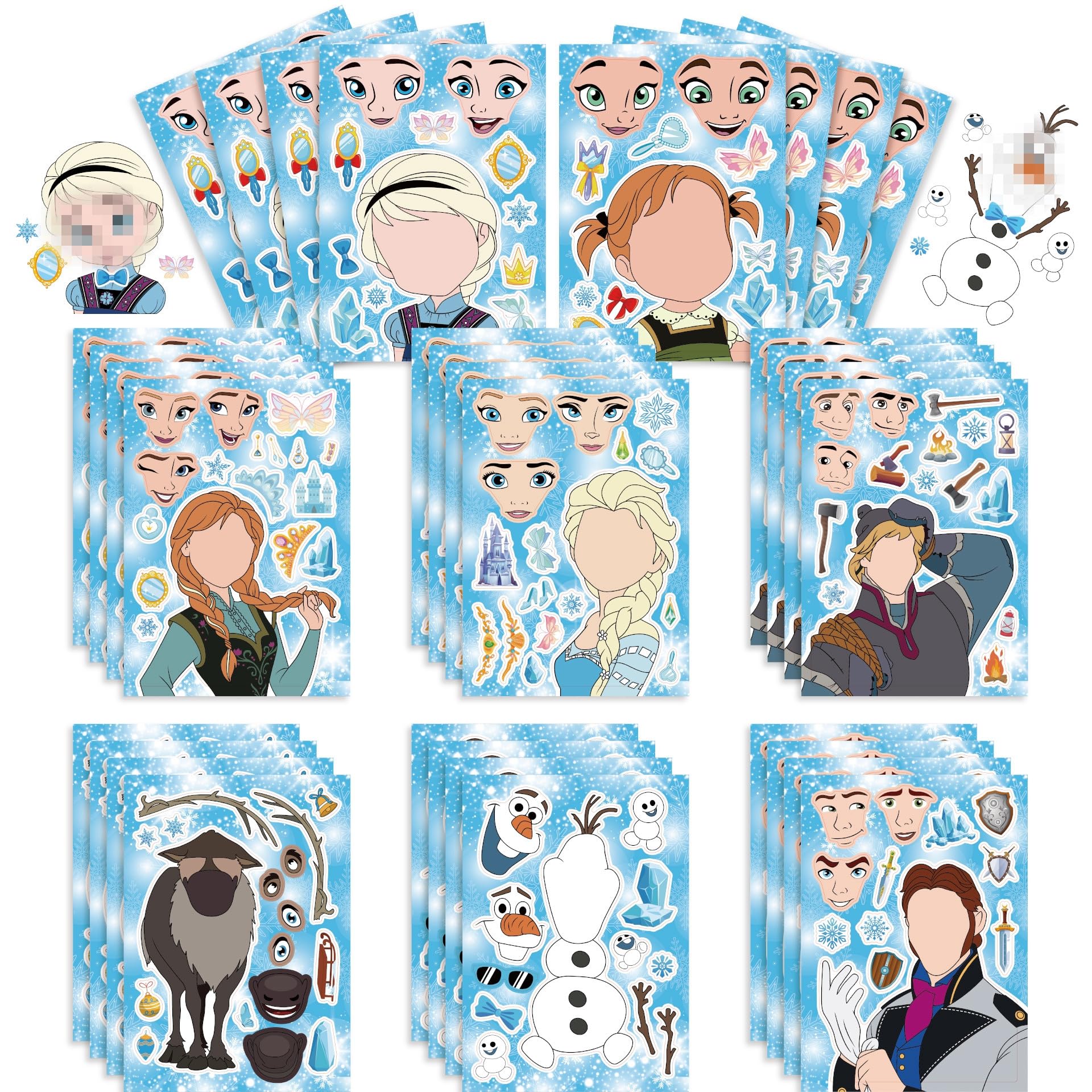 24 PCS Frozen Make a Face DIY Stickers, Frozen Birthday Party Decorations Set for Kids, Make Your Own Stickers Goodie Candy Bag Decorations, Frozen Birthday Party Supplies