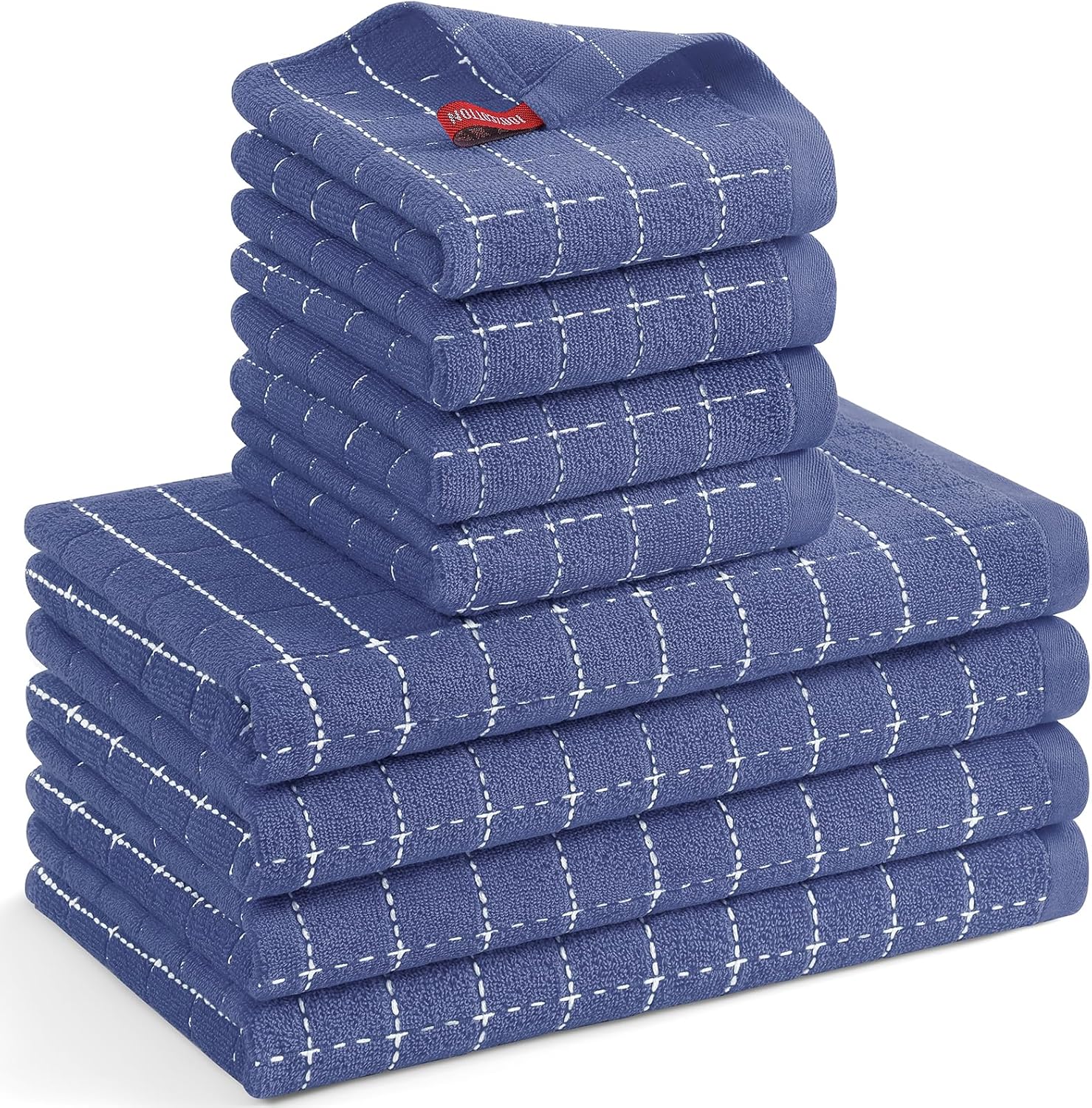 Mordimy 100% Cotton Terrycloth Kitchen Towels and Dishcloths Sets, Soft and Absorbent Checkered Dish Towels, Quick Drying Dish Rags for Washing Dishes, 4 Pack 16" x 26" & 4 Pack 12" x 12", Navy Blue