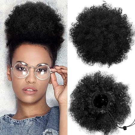 2 stuck afro puff kordelzug pferdeschwanz synthetisches kurzes lockiges haar afro brotchenverlangerung afro chignon haarteile perucke hochsteckfrisur