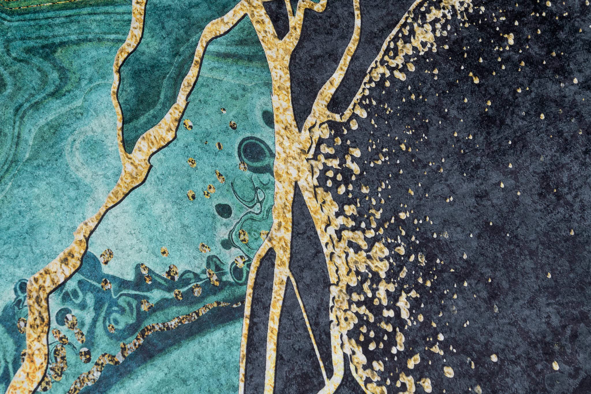 TAPISO Toscana Tappeto Soggiorno Antiscivolo Lavabile Pelo Corto Stampato Design Moderno Elegante Motivo Astratto Marmo tonalità Verde Smeraldo Oro Salotto Sala Camera 200 x 300 cm