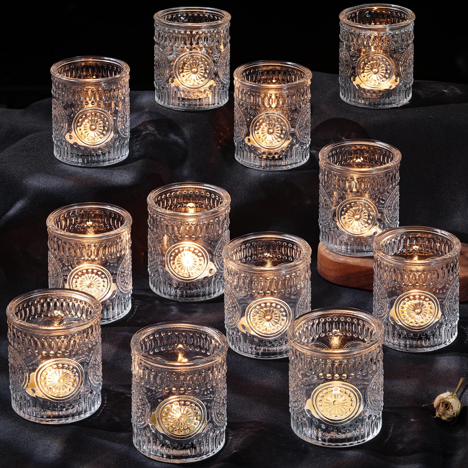 12PCS Clear Votive Candle Holders - Glass Tea Lights Candle Holder