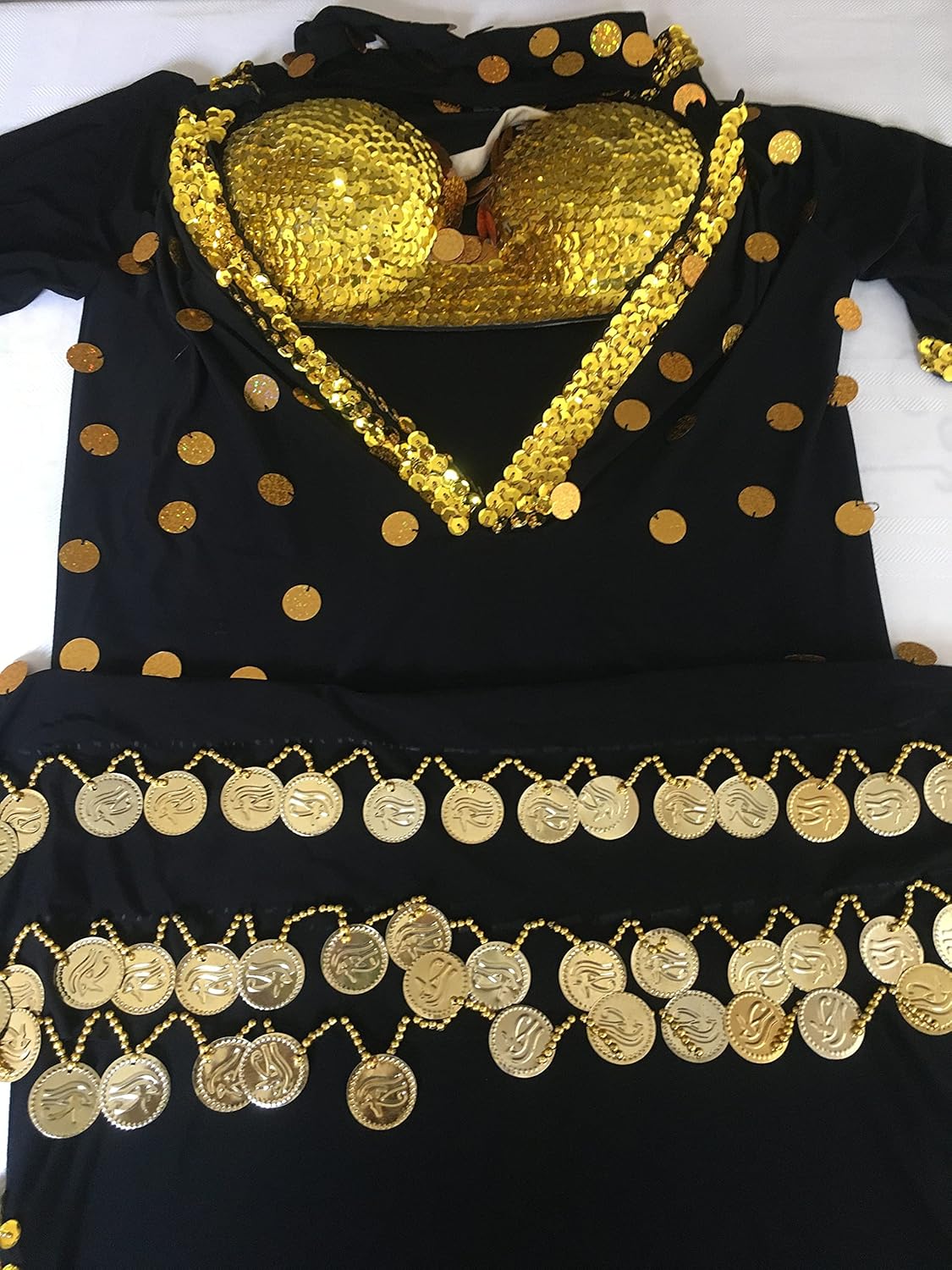 Egyptian Belly Dance Costume Saidi Dress, Baladi Galabeya, Black & gold Fallahi Abaya, handmade embroidered outfit with hip scarf and belly dance bra, Red
